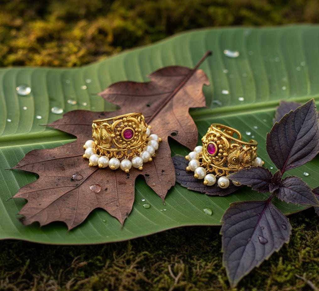 Earrings on leaf